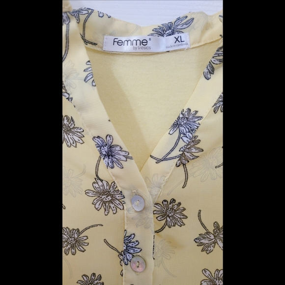 🌿Femme by Tresics Women's XL Sleeveless Sunshine Yellow Floral Blouse-Cute! - Picture 5 of 11
